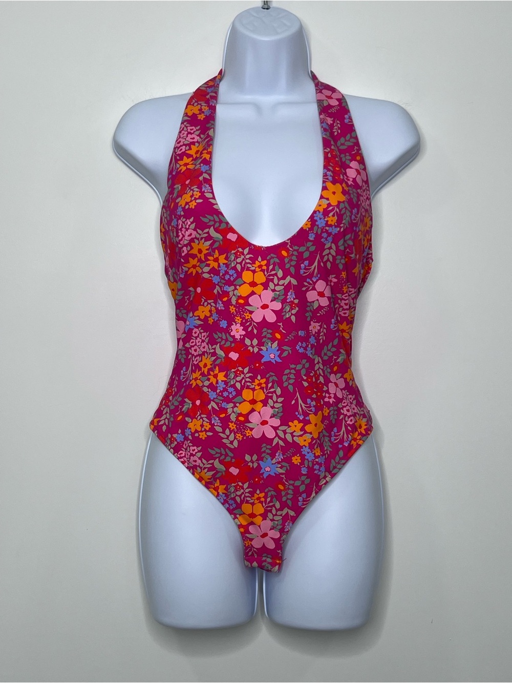Free People Pink Floral Halter Bodysuit